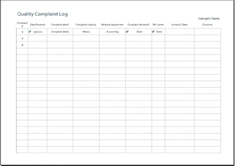 Complaints Log Excel Template