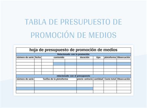 Plantilla De Excel Tabla De Presupuesto De Promoci N De Medios Y Hoja