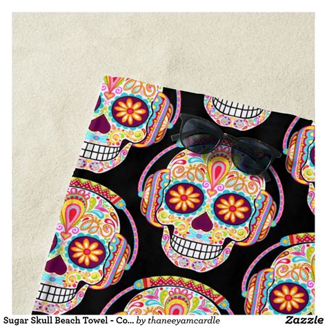 Sugar Skull Beach Towel Colorful Happy Skull Art Skull