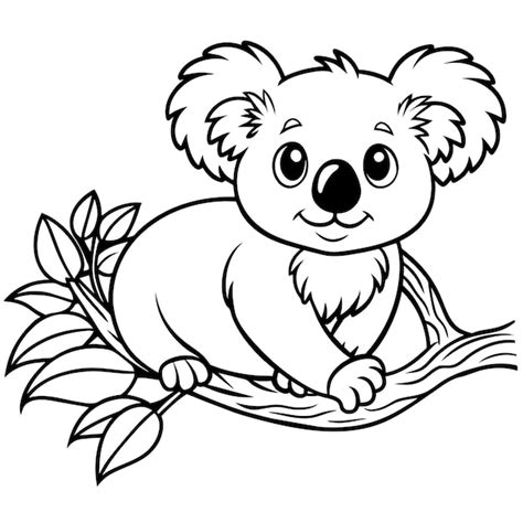 Un dibujo de un oso koala en una rama con hojas y un corazón en él