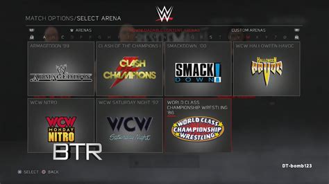 WWE 2K17 Arena Selection Screen Including All DLC Arenas YouTube