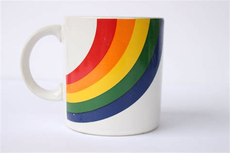 Vintage Rainbow Mug 1980s Rainbow Wave Coffee Cup White Etsy