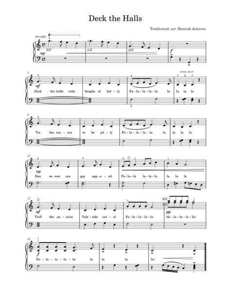 Deck The Halls [easy Piano Sheet Music Key Of C] Level 1 2a Sheet