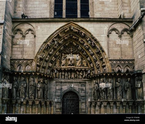 Facade Of 14th Century Iglesia De San Esteban In Burgos Spain Stock