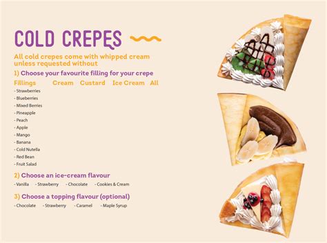 Menu Harajuku Crepes Japanese Style Sweet And Savoury Crepes Melbourne