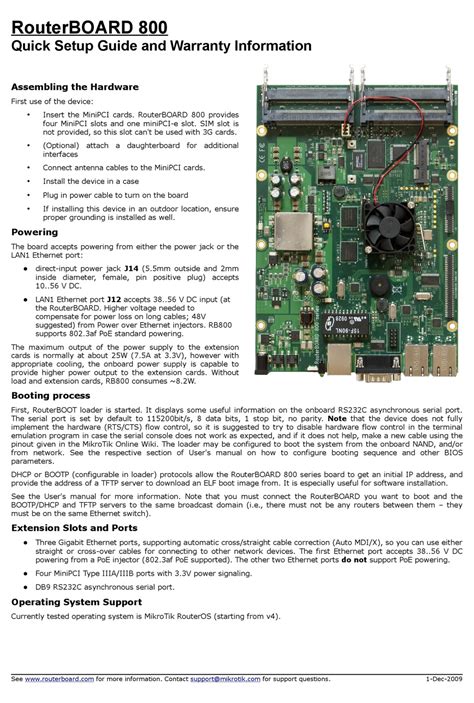 Mikrotik Routerboard 800 Quick Setup Manual And Warranty Information