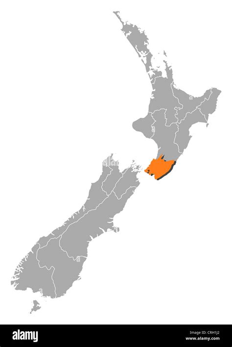 Political Map Of New Zealand With The Several Regions Where Wellington