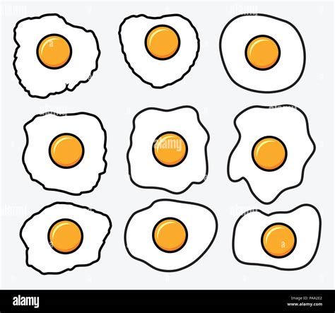 Vector Fried Eggs Icons For Breakfast Background Illustrations Flat