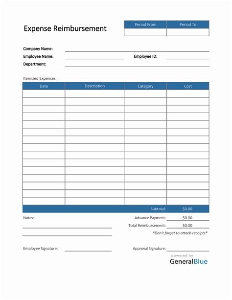 Free Excel Reimbursement Templates