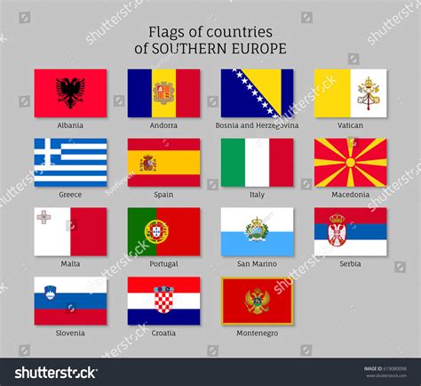 Set Flat Flags Southern Europe Countries Stock Vector (Royalty Free ...