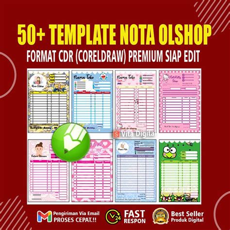 Jual 50 Desain Template Nota Olshop Kekinian Format Cdr Coreldraw