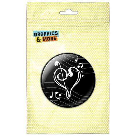 Treble Bass Clef Heart Music Black Refrigerator Button Magnet