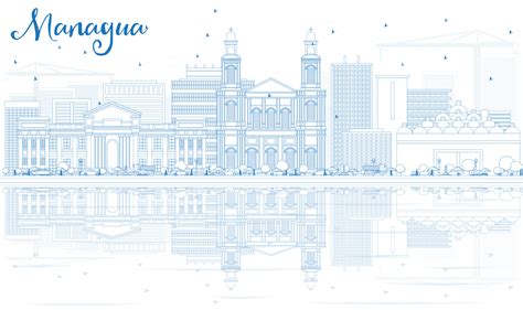 Outline Managua Skyline with Blue Buildings and Reflections. 15707991 ...