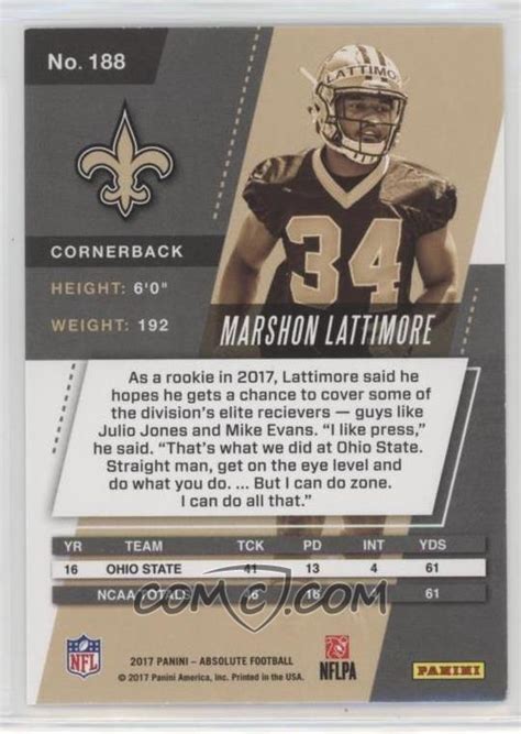 2017 Panini Absolute - [Base] #188 - Rookie - Marshon Lattimore /499