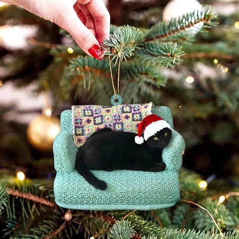 Black Cat Christmas Ornament 2d Christmas Ornament Christmas Birthday T For