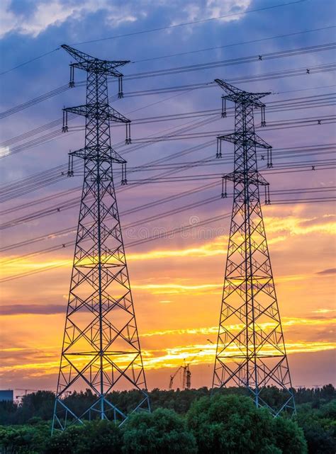 Electric Tower At Sunset Stock Image Image Of Metal