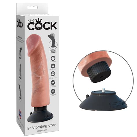 King Cock 9in Vibrating Dildo W Suction Cup Beige Pipedream