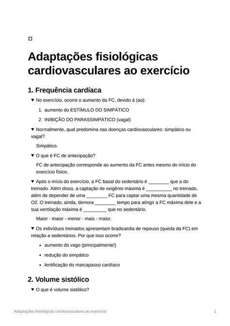 SOLUTION P R Adapta Es Fisiol Gicas E Cardiovasculares Ao Exerccio