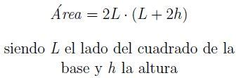 Área de un prisma cuadrangular
