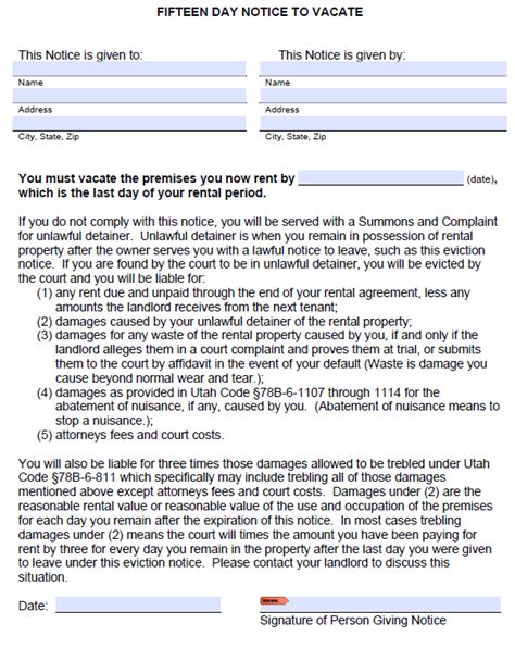 Free Utah 15 Day Notice To Terminate Month To Month Tenancy PDF