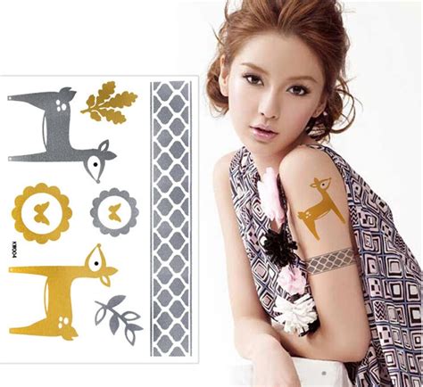 2pcs Sex Tatuagem Arm Chain Fawn Flash Silver Gold Temporary Tattoo Stickers Party Waterproof