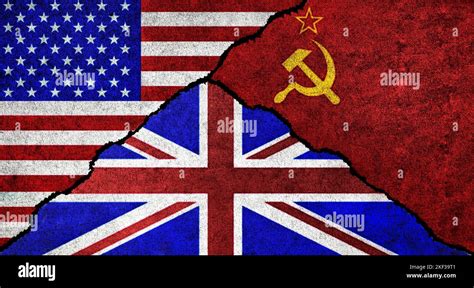 Usa United Kingdom And Soviet Union Flag Together On A Textured Wall