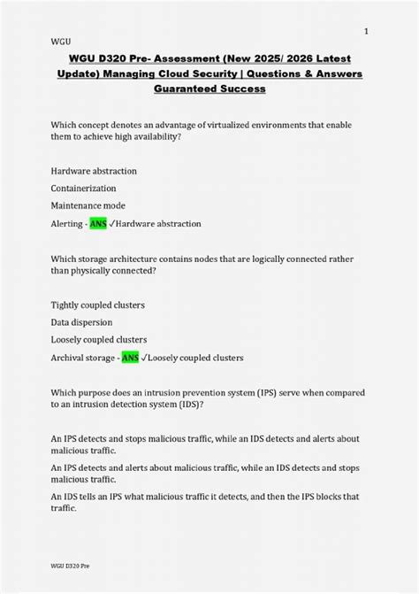 WGU D320 Pre- Assessment (New 2025/ 2026 Latest Update) Managing Cloud