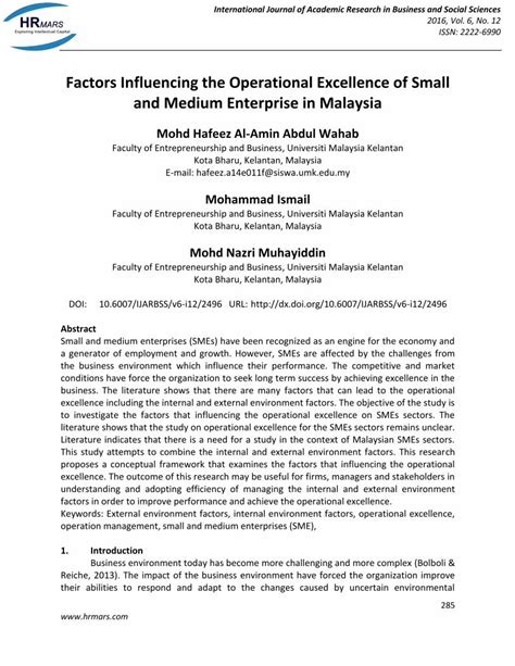 PDF Factors Influencing The Operational Excellence Of Small DOKUMEN