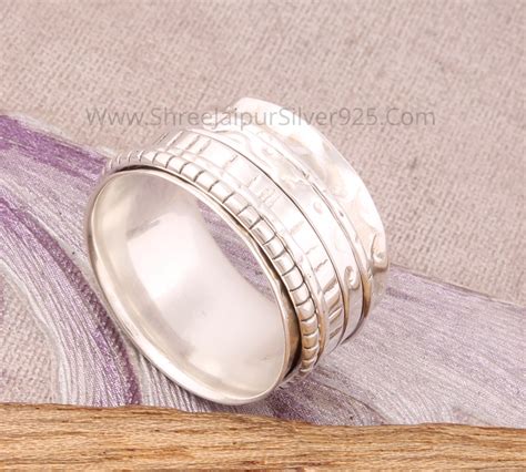 Hammered Solid Sterling Silver Spinner Ring For Etsy Etsy