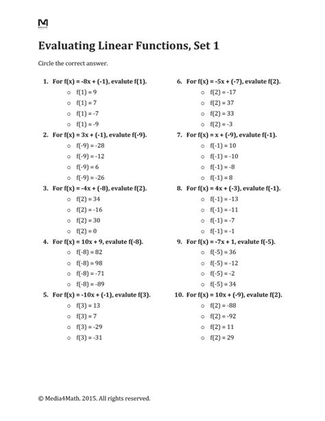 Evaluating Linear Functions Worksheets Worksheets Library