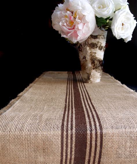 Brown Striped Jute Table Runner With Fringed Edge