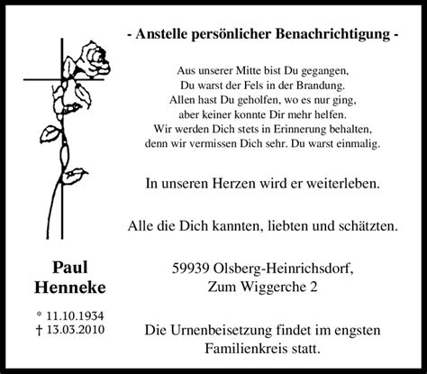 Traueranzeigen Von Paul Henneke Trauer In Nrw De