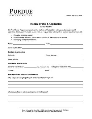 Fillable Online Purdue Mentee Profile Application Fax Email Print