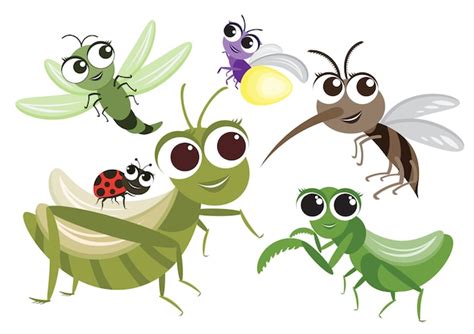 Conjunto De Personaje De Dibujos Animados De Insectos Lindos Vector