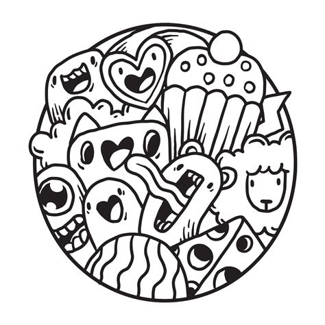 Cute Monster Doodle In Circle 12855701 Vector Art At Vecteezy