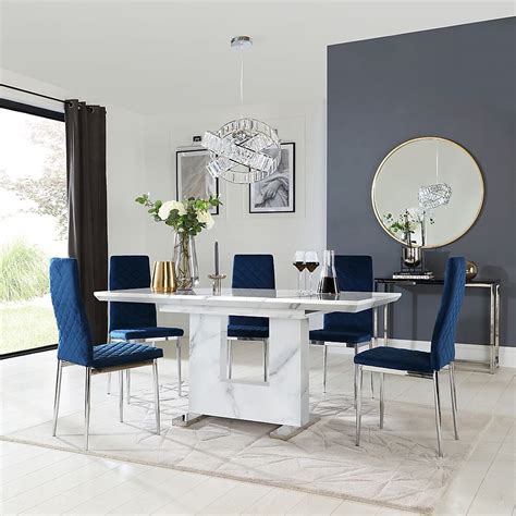 Florence Extending Dining Table Renzo Chairs White Marble Effect