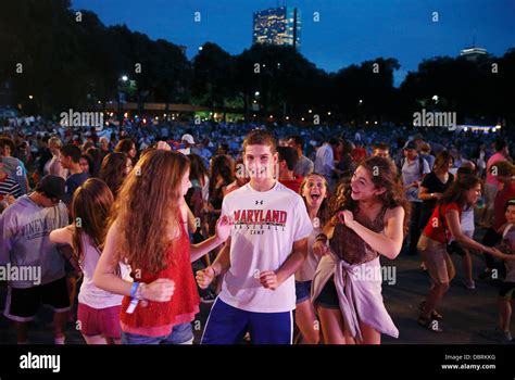 Young People Dancing At Outdoor Summer Concert At The Hatch Shell In