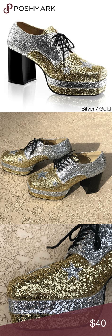 Glamrock 02 Gold Mens Disco Shoes Disco Shoes Disco Costume Shoes