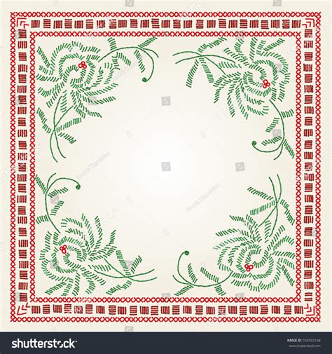 Cross Stitch Tablecloth Vector Imitation Vintage Stock Vector Royalty