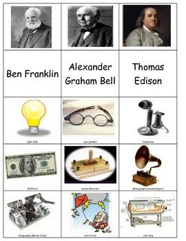 Ben Franklin Thomas Edison Alexander Graham Bell Sort inventions ...