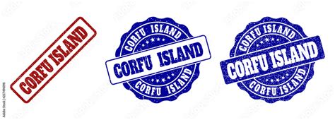 CORFU ISLAND Grunge Stamp Seals In Red And Blue Colors Vector CORFU