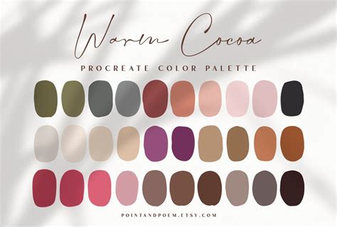 Procreate Color Palette Color Swatches Warm Cocoa Earth Tones Retro Boho Ipad Lettering