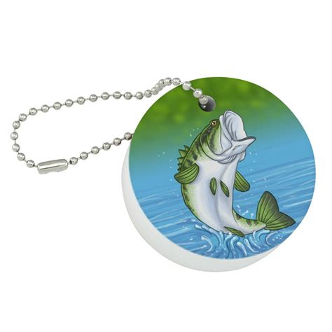 Bass Fish Jumping Out Of Water Fishing Floating Keychain Round Foam