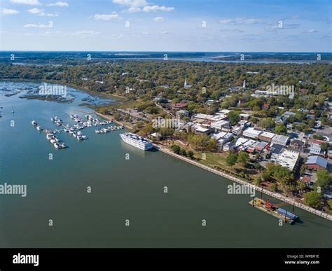 Aerial View Of Tourist Destination Of Beaufort South Carolina With