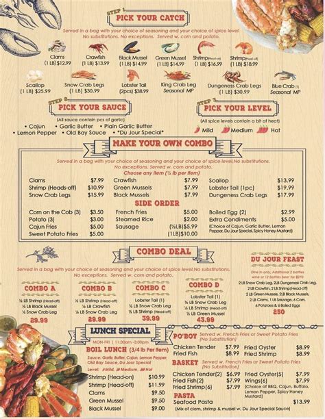 Menu At Crab Du Jour Cajun Seafood Restaurant Bar Savannah