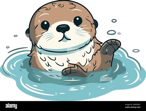 Nutria Linda De Dibujos Animados Nadando En El Agua Ilustraci N