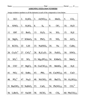 Assigning Oxidation Numbers Worksheet Fill And Sign Printable