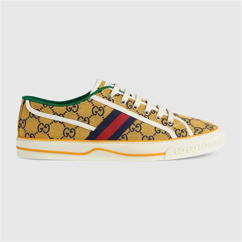 Zapatilla Gucci Tennis 1977 GG Multicolor Para Hombre En Lona Amarilla