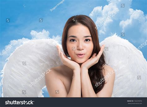 Portrait Angel Beautiful Face Posing Against Stock Photo 150235976