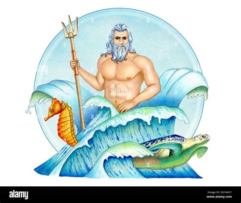 Poseidon Griechischer Gott Des Meeres In Einer Komposition Mit Wellen